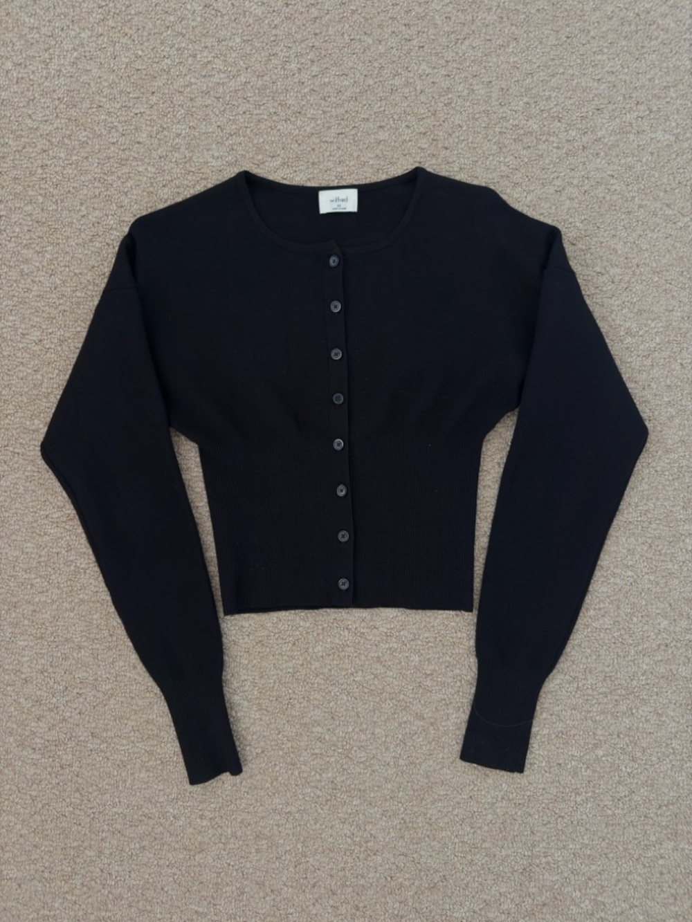 Aritzia Wilfred Black Cropped Button-Up Cardigan